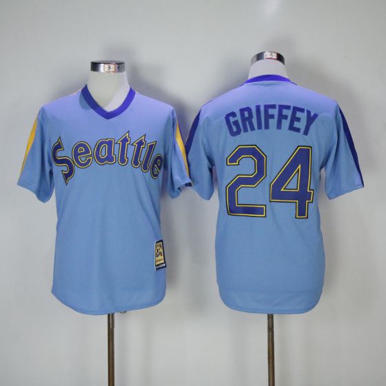 Men Seattle Mariners #24 Ken Griffey Blue Game Throwback MLB Jerseys